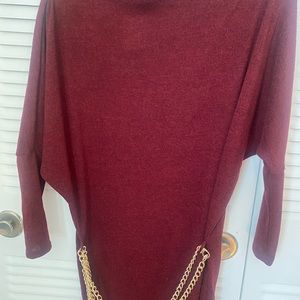 Burgundy sweater dress.